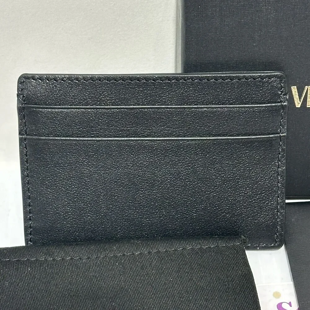 NIB Versace Medusa Silver Biggie Black Leather Credit Card Holder
